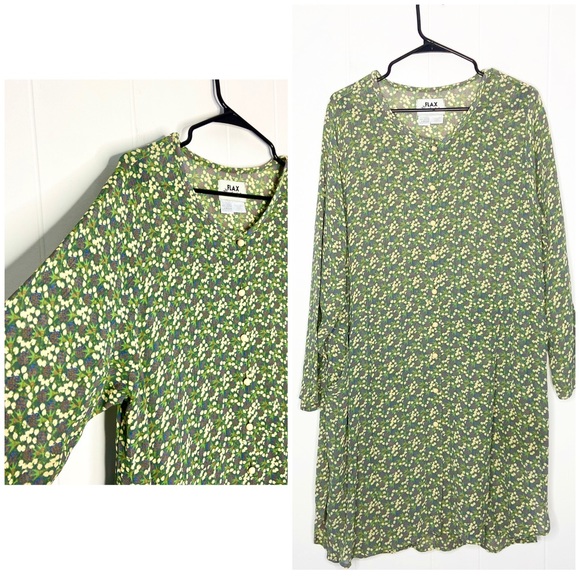 Flax Dresses & Skirts - FLAX 100% Rayon Floral Printed Mini Dress Button Down Long Sleeve Laganlook Boho